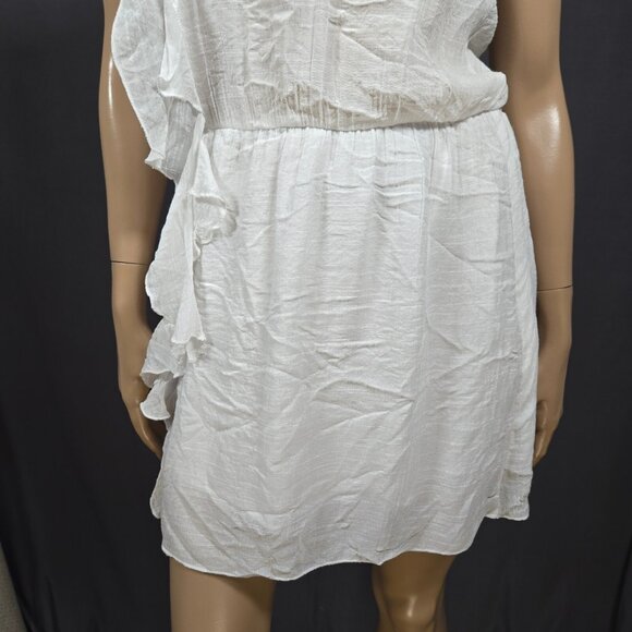 Y2K White Sleeveless Mini Dress Ruffled Pink Rosette Size s Fairy Boho Festival - Picture 4 of 9